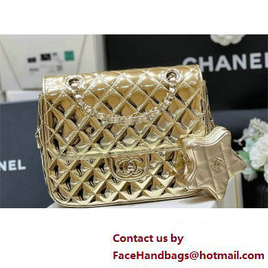 chanel Metallic Mirror Calfskin, Metallic Lambskin & Gold-Tone Metal gold Flap Bag & Star Coin Purse AS4649 2024(original quality)